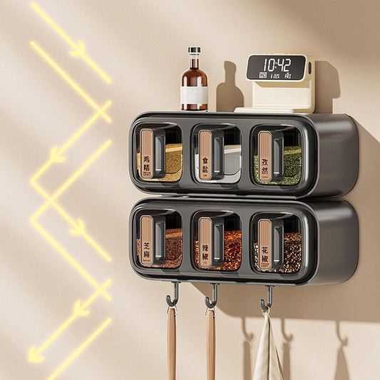Wall-Mounted Spice Rack with 3 Transparent Seasoning Containers