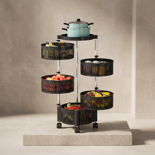 5-Tier 360° Rotating Fruit Basket – Black