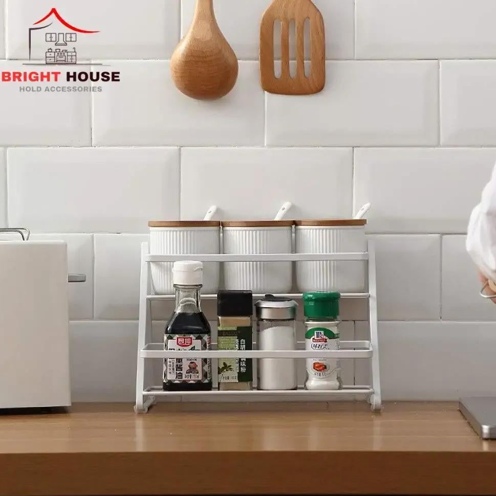 White Metal Spice Rack – 2 Tier Kitchen Organizer
