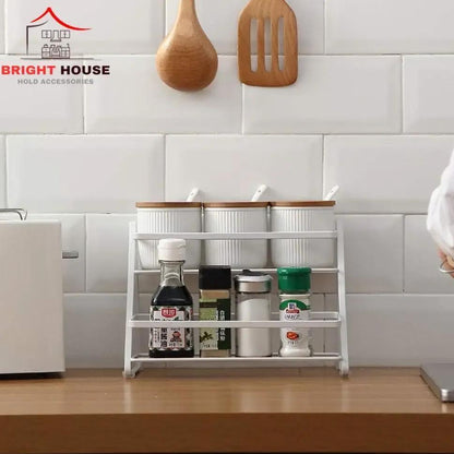 White Metal Spice Rack – 2 Tier Kitchen Organizer