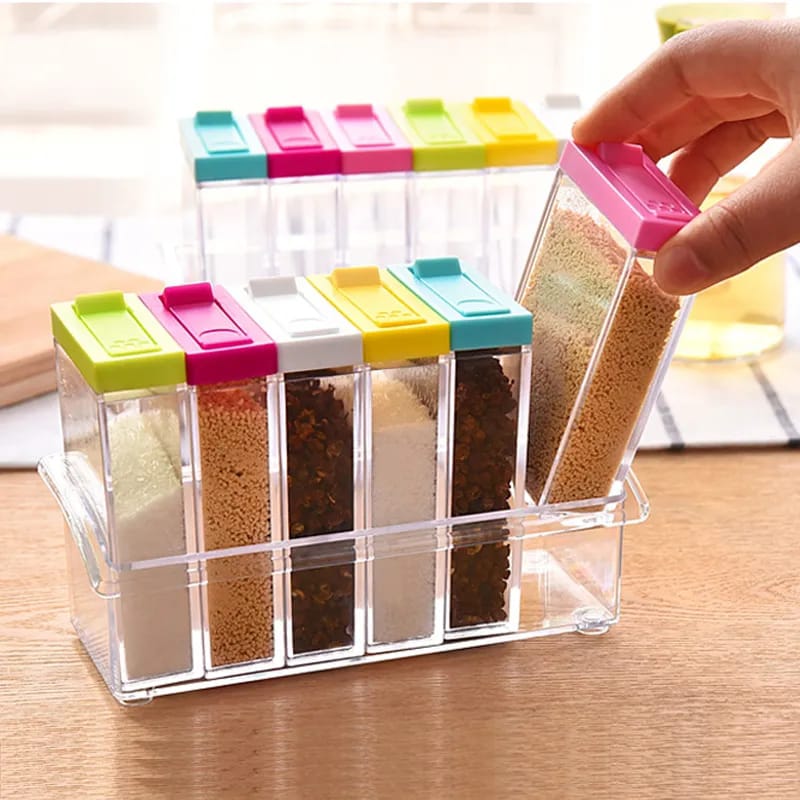 6-Piece Kitchen Spice Jar Set with Storage Tray