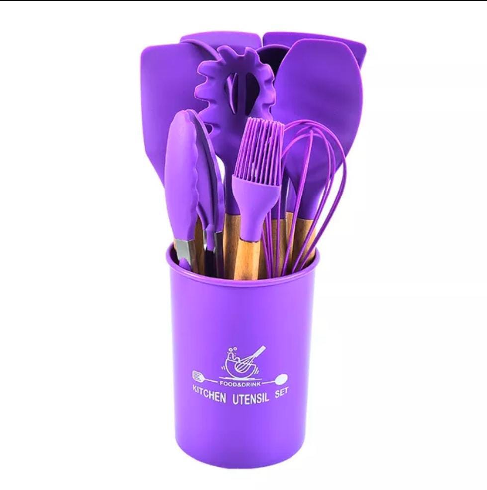 12-Piece Silicone Cooking Utensil Set with Wooden Handles