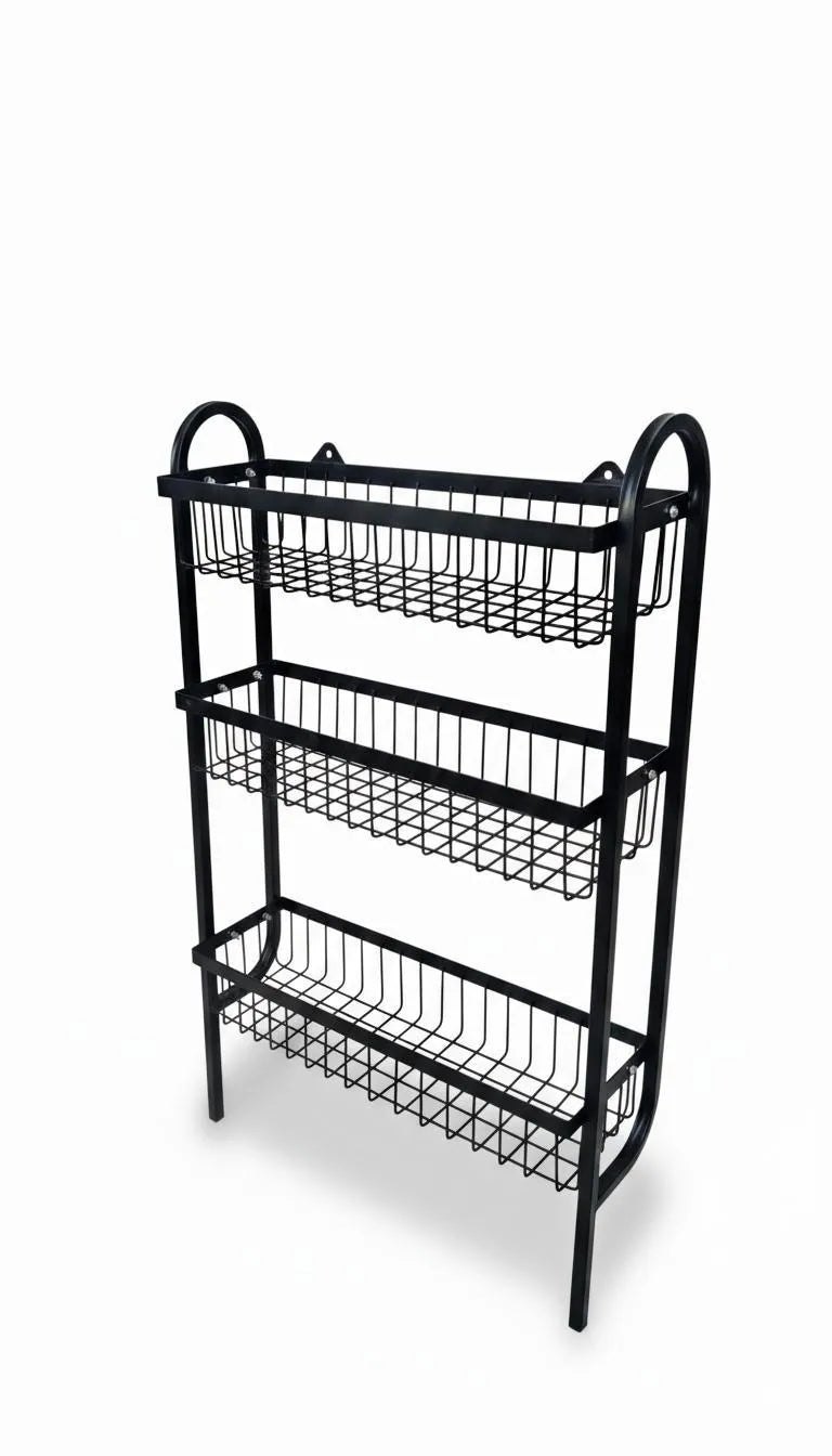 Wall-Mounted Stainless Steel Spice Rack – 3 Tier, Black