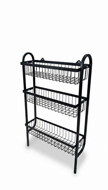 Wall-Mounted Stainless Steel Spice Rack – 3 Tier, Black