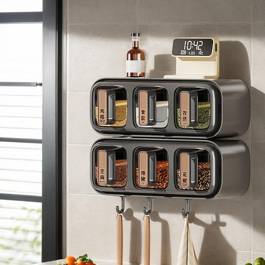 Wall-Mounted Spice Rack with 3 Transparent Seasoning Containers