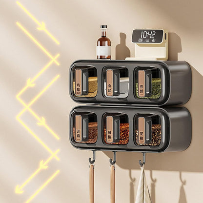 Wall-Mounted Spice Rack with 3 Transparent Seasoning Containers