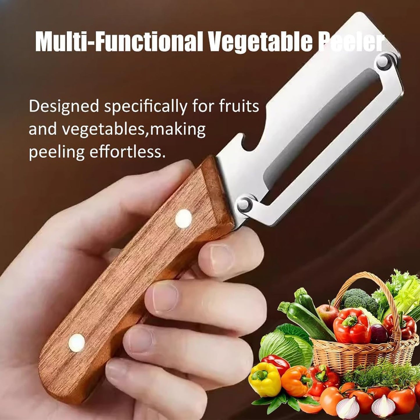 3-in-1 Multi-Functional Vegetable Peeler with Wooden Handle