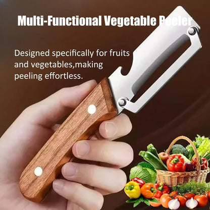 3-in-1 Multi-Functional Vegetable Peeler with Wooden Handle