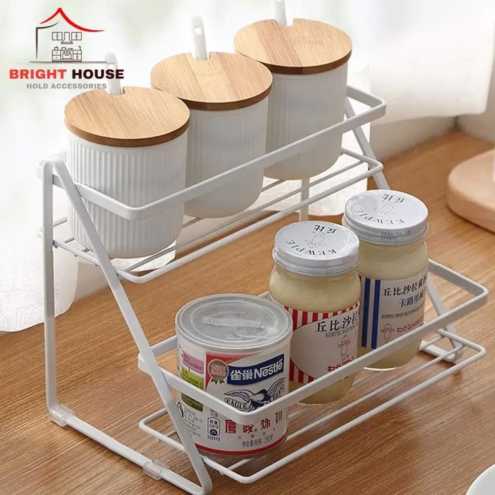 White Metal Spice Rack – 2 Tier Kitchen Organizer