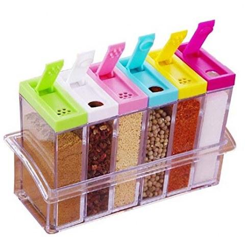 6-Piece Kitchen Spice Jar Set with Storage Tray