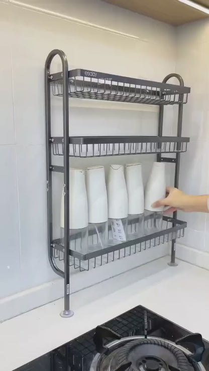 Wall-Mounted Stainless Steel Spice Rack – 3 Tier, Black